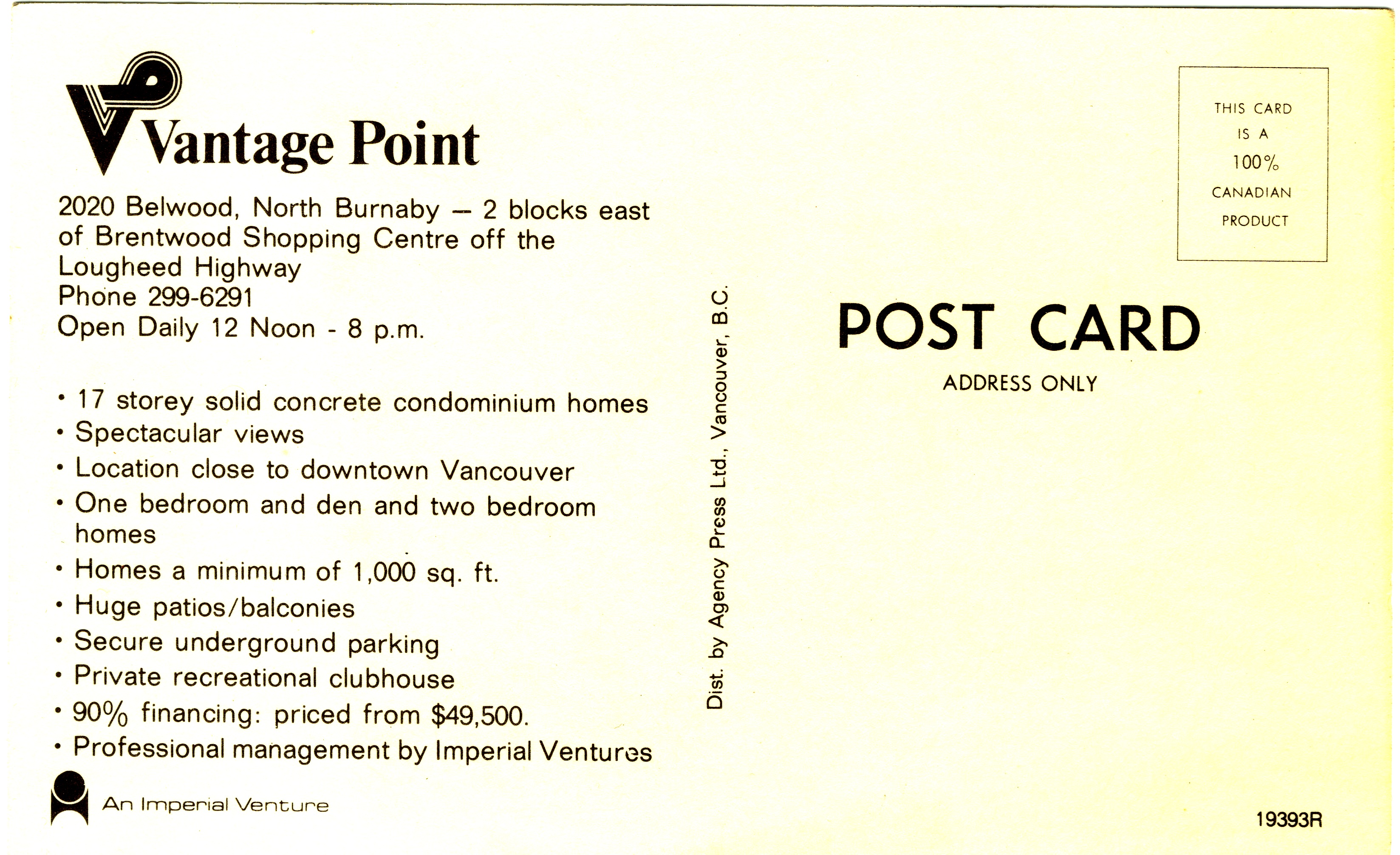 Vantage Point apartment towers, Burnaby, BC. Advertising postcard.