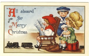 All aboard for Merry Christmas -postcard